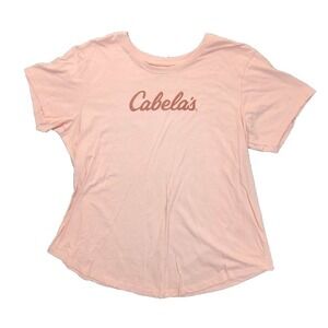 Cabelas Womens Peach Pink Graphic Script Logo Short Sleeve T-Shirt Size Large